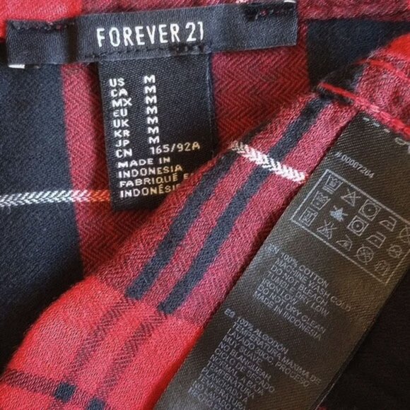 *50off3* Forever 21 100% Cotton Plaid Button Down Shirt M Red Black - Picture 3 of 3